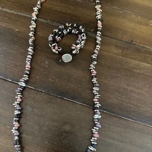 Silver, grey and pink necklace & bracelet - Uno de 50